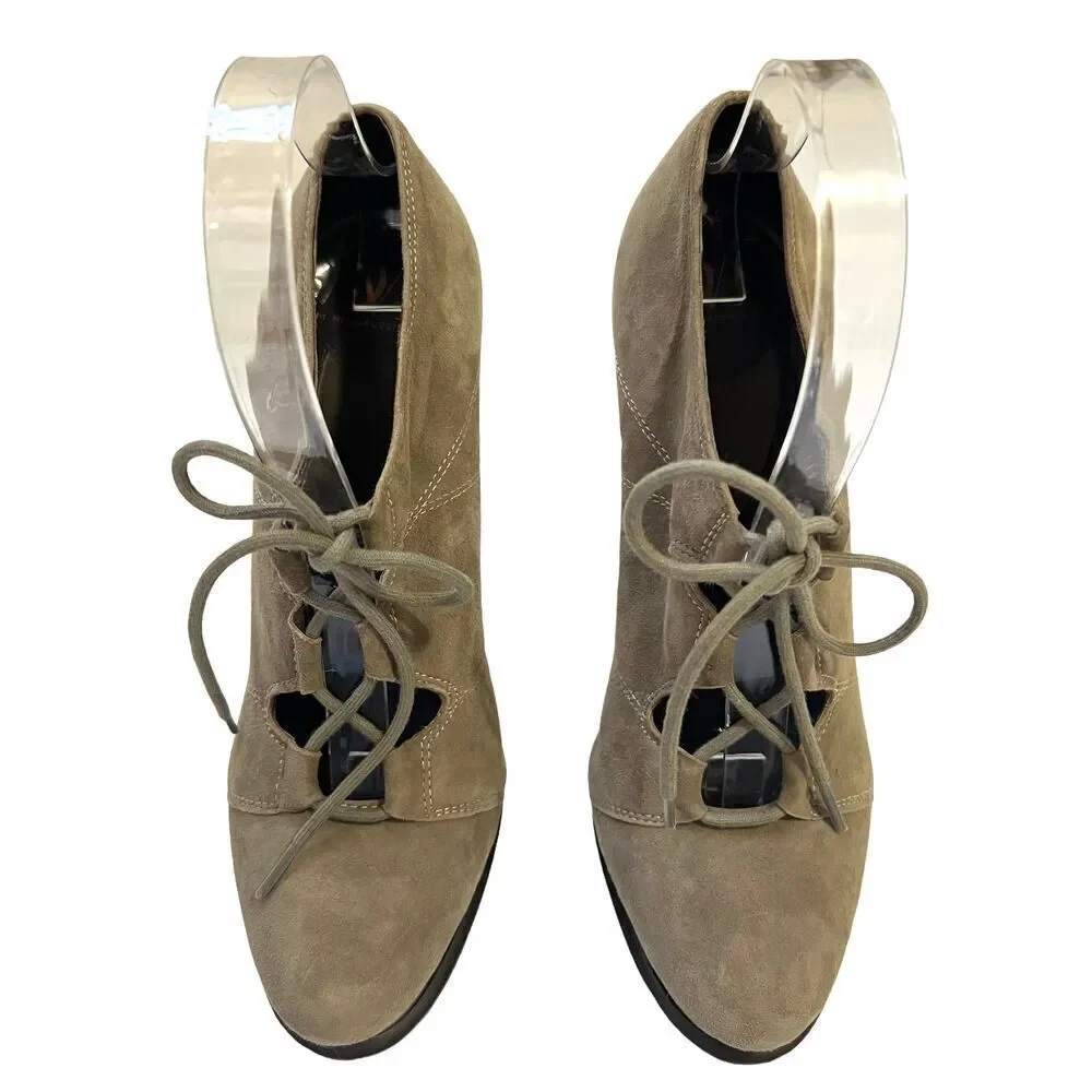 Diane von Furstenberg Size 7 Tan Suede Lace Up Stiletto Heels Pump